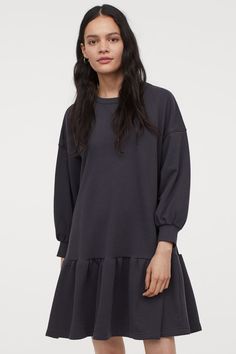 Under-$150 Date Dresses Just In Time For Valentine’s Day+#refinery29 Valentines Day Dresses, Sweat Dress, Cut Sweatshirts, Sweatshirt Fabric, Lounge Dress, Ribbed Neckline, Wide Sleeves, Sweatshirt Dress, Gray Dress