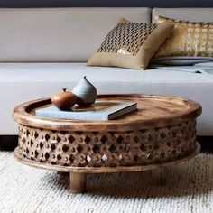 "Name: \"Round Coffee Table\" 100% handmade edge coffee table looks stunning in any room. Its modern-industrial design is made to last with premium solid wood the hardness and durability. Details: ∙ Height: 12 to 16 Inch ∙ Made with 100% solid mango wood that doesn't shrink or warp easily ∙ Industrial sanded tabletop leaves a perfectly smooth finish well-suited for meals, games, or simply as a footstool ∙ Live edge is carefully hand-crafted making each table unique ∙ Handcrafted wooden legs ∙ El West Elm Coffee Table, Curved Table, Low Coffee Table, Set Sofa, Living Room Trends, Wood Coffee Table, Indian Decor, Middle Class, Wooden Coffee Table