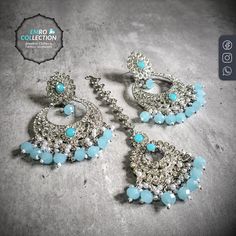 indian jewelry Blue Hand Set Jewelry For Party, Turquoise Kundan Earrings For Wedding, Traditional Turquoise Earrings For Party, Blue Bollywood Jewelry Sets For Gift, Blue Earrings For Diwali, Blue Bollywood Style Jewelry Sets For Gift, Diwali Party Tikka With Matching Earrings, Festive Turquoise Jewelry For Party, Blue Stone Work Jewelry For Wedding