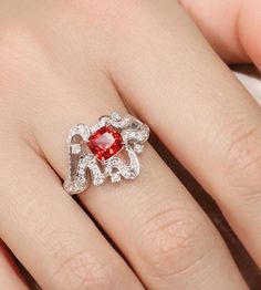 •Condition: Brand new•Center Stone: Natura Red Spinel from Burma, 1.1ct•Side Stone: Natural white diamond, round cut (VS1 clarity and F color)•Ring Weight: 5.85g (depend on the ring size)•Metal Purity: Optional Each piece is made-to-order with care and special attention to detail. all items are made with conflict-free diamonds and gems.Size: made to orderThe item will be gift wrapped and shipped.---------------------------------------------------------Available in :14k Rose or Yellow Gold, White Elegant Red Princess Cut Ruby Ring, Luxury Red Sapphire Ring With Accent Stones, Exquisite Red Promise Rings, Luxury Red Sapphire Wedding Ring, Elegant Red Sapphire Ring For Wedding, Elegant Red Sapphire Wedding Ring, Exquisite Red Ruby Promise Ring, Luxury Red Diamond Ring For Gift, Red Sapphire Ring With Accent Stones