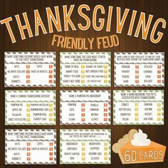 thanksgiving printables for friends and family with the words, thank giving friendly food