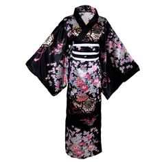 PRICES MAY VARY. -Size: One size fits most. Length 86cm, recommended for weight up to 70kg and height 150-168cm -Features: Gorgeous japanese kimono outfit mixes traditional japanese garb with sexy styling. This kimono dress features floral print design, wide obi belt with cute bowknot at the back, and loose long sleeve. The fabrics is soft, flowy and luxurious, with good drape, which can flatter your beautiful curves when clings to your skin. You will surely have a comfortable night with this se Japanese Kimono Outfit, Kimono Costume, Kimono Geisha, Japanese Traditional Clothing, Kimono Japan, Traditional Japanese Kimono, Kimono Outfit, Mode Kimono, Kimono Design