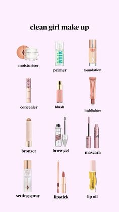 Full Face Makeup Products List, What You Need For A Full Face Of Makeup, Makeup Brand Recommendations, Clean Girl Makeup Products Drugstore, Makeup Routine For 13-14, Charlotte Tillbury, Milk Moisturizer, Oil Lipstick, Clean Girl Makeup