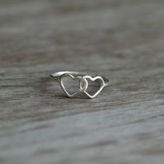 Sterling Silver Double Heart Ring,Love Heart Ring,Love Symbol Ring,Open Heart Ring,Two Heart Ring,Be Handmade Open Heart Ring For Valentine's Day, Unique Handmade Promise Heart Ring, Handmade Open Heart Promise Ring, Unique Heart-shaped Promise Ring, Handmade Open Heart Valentine's Day Ring, Sterling Silver Open Heart Stackable Promise Rings, Sterling Silver Nickel-free Heart Promise Ring, Handmade Open Heart Ring For Wedding, Handmade Open Ring For Valentine's Day