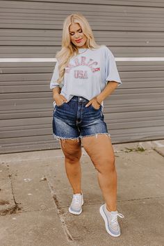 - These flirty cut off shorts will become your best friend this summer! - Unlined stretchy denim material with faded accent and distressed detailing - A waistline with belt loops, a hidden zip fly, and button closure - A functional four pocket cut - A figure flattering silhouette that ends in upper-thigh length frayed hemlines Denim Shorts Women Outfit, Shorts Outfits Women, High Waist Shorts, Denim Material, Shorts Women, Denim Shorts Women, Women Outfit, Cut Off Shorts, High Waisted Shorts