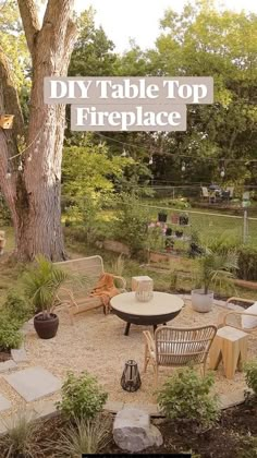 an outdoor patio with chairs and tables in the middle of it, next to a tree