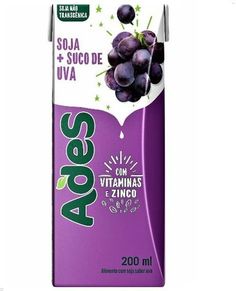 a carton of soda with grapes on the front and side, sitting on a white surface