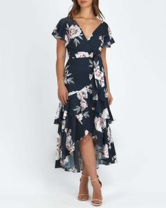 F00115313-104 Ankle Length Dresses, Fluffy Kittens, Asymmetric Dress, Groom Dresses, Ruffle Midi Dress, Vacation Wear, Navy Midi Dress, Floral Sundress, Style Upgrade