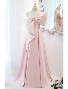 10% off now! Shop stylish formal gown in pink satin with a large bow online. Sheprom offers formal, party, casual & more style dresses to fit your special occasions. Pink Satin Prom Dress, Sweet 16 Party Dress, Detail Couture, Formal Prom Dresses Long, One Shoulder Prom Dress, Formal Prom Dress, 파티 드레스, Beading Embroidery, Evening Dress Floor Length