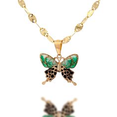 Embrace the beauty of nature with our exquisite Black, Green, and White  Butterfly Hand-Painted Pendant. This captivating piece of wearable art captures the elegance and grace of a butterfly in vibrant shades of Black, Green, and White  Product Specifications:  * Material: 14k Solid Gold, hallmarked 14K or 585 for authenticity * Length: 21mm / 0.82in * Height: 18mm / 0.71in  Delivery:  * Ready to ship in 1 business day. * Delivers in 1 to 5 days depending on location and delivery option. * Retur Nature-inspired Green Butterfly Jewelry, Green Butterfly Nature-inspired Jewelry, 3d Necklace, Double Butterfly, Hand Painted Pendant, Gold Animals, Insect Jewelry, Gold Sign, White Product