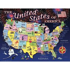 the united states of america map with fireworks