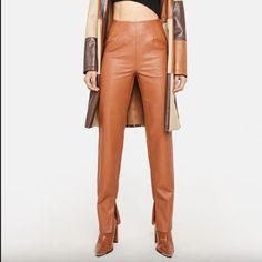 Nwot. Only Worn To Try On. Camel Faux Leather Straight Leg Pants With Zipper Ankles And Zipper Waist Closure. Faux Leather Straight Leg Pants, Straight Pants, Pants Color, Straight Leg Pants, Try On, Leg Pants, Pant Jumpsuit, Camel, Straight Leg