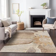 a living room filled with furniture and a fire place in the middle of the room