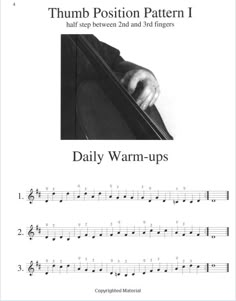 sheet music with the words,'thumb position pattern 1 daily warm - up '