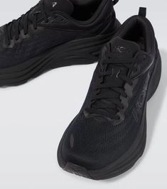 The Bondi 8 running shoes from Hoka One One are designed with high performance in mind. Made from structured mesh, the style features excellent cushioning with light foam and an extended heel for a balanced stride..Upper: fabric.Lining: fabric.Sole: fabric insole, rubber sole.Toe shape: round toe.Made in Vietnam.Designer color name: Black/Black.Closure: lace-up.Comes with a box.Fits small to size - we recommend trying one size larger.US sizes Black Nylon Trail Running Shoes With Air Cushioning, Sporty Nylon Running Shoes With Air Max Cushioning, Nylon Running Shoes With Air Max Cushioning For Jogging, Functional Nylon Running Shoes For Jogging, Black Nylon Running Shoes With Air Cushioning, Functional Nylon Running Shoes With Boost Midsole, Black Nylon Running Shoes For Training, Athleisure Nylon Running Shoes For Training, Synthetic Trail Running Shoes With Boost Midsole For Marathon