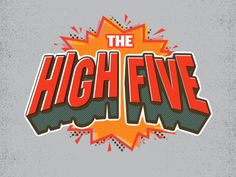 the high five logo on a gray background with an orange and green starburst