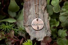 "This artisan-quality necklace is a Wildflower Vintage original. I hand-stamp each pendant myself, right here in my rural North Carolina studio. They're perfect for layering with other pieces, if you like to wear multiple necklaces. This solid copper pendant is distressed for a vintage look, then hand-stamped with the phrase of your choice. Each distressed copper pendant is approx. 3/4\" in diameter (about the size of a penny) and made of a high-quality, thick copper (solid, not flimsy). Since e Bohemian Personalized Necklaces For Everyday, Everyday Personalized Bohemian Necklaces, Everyday Bohemian Personalized Necklaces, Bohemian Hand Stamped Jewelry For Everyday, Bohemian Hand Stamped Jewelry, Bohemian Hand Stamped Necklace For Gift, Bohemian Hand Stamped Necklace Gift, Artisan Stamped Necklace As Gift, Artisan Gift Necklaces