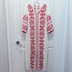 Beautiful Nwt Soft Surroundings Kaftan Dress Beachwear Cream & Red. Please See Closeups For Details. Removable Slip. Front & Side Slits. Reasonable Offers Accepted. Thank You For Shopping My Closet! Red Long Sleeve Dress For Beach Cover-up, Red Long Boho Dress For Spring, Long Red Boho Dress For Spring, Red Embroidered Summer Maxi Dress, Red Embroidered Maxi Dress For Summer, White Embroidered Holiday Dress, White Embroidered Dress For Holidays, Red Embroidered Summer Kaftan, Red Embroidered Kaftan For The Beach