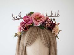 This beautiful antler headband is a lovely accessory, perfect for a party or photo-shooting session. Our stunning faux flowers look like the real. Head circumference:  one size fits all (adjustable) / fits adults Faerie Costume, Floral Hair Crown, Antler Headband, Hair Crown, Floral Headpiece, Deer Antler, Crown Hairstyles, Deer Antlers, Floral Hair