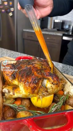 Whole Chicken Thanksgiving Recipes, Different Chicken Recipes Dinners, How To Cook Thanksgiving Dinner, How To Cook A Full Chicken, Baked Chicken Recipes Whole, Full Turkey Recipes, Recipes For Dinner Parties, Roasted Chicken Sauce, Whole Roasted Chicken And Potatoes