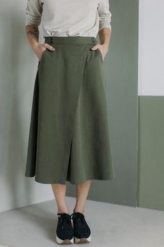 Minimalistic Khaki Midi Cotton and Lyocell Wrap Skirt TWILL - Etsy Asymmetrical Cotton Wrap Skirt For Workwear, Cotton Wrap Skirt For Work, Relaxed Cotton Midi Wrap Skirt, Summer Workwear Wrap Skirt With Asymmetrical Hem, Cotton Midi Wrap Skirt With Lining, Spring Cotton Midi Wrap Skirt, Summer Wrap Skirt With Asymmetrical Hem For Workwear, Summer Asymmetrical Hem Wrap Skirt For Work, Solid Color Cotton Asymmetrical Skirt