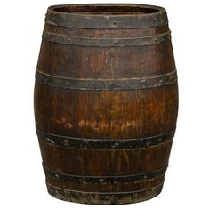 an old wooden barrel is shown on a white background