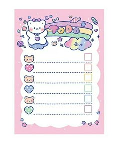 a pink paper with teddy bears and hearts on it