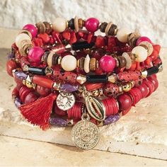 Love This Color Multi Strand With Charm And Tassel Accents Approx. L 8.25 Diameter 2 Inches Bundle For Discount Ships The Same Or Next Business Day Trendy Red Stackable Jewelry, Red Bohemian Stackable Bracelets, Bohemian Beaded Jewelry For Holidays, Red Bohemian Jewelry For The Beach, Red Bohemian Jewelry For Beach, Bohemian Beaded Holiday Jewelry, Bohemian Red Jewelry For Beach, Trendy Red Festival Jewelry, Red Bohemian Beach Jewelry