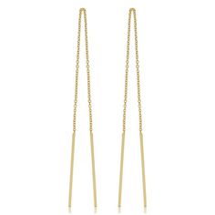 This stunning pair of gold earrings is beautifully crafted in Italy of high polish finished 14k yellow gold and showcases a bar threader earring style. These gold earrings will look great for an occasion or as statement piece with your everyday style. Size: one size.  Gender: female.  Age Group: adult. Chain Threader Earrings, How To Clean Earrings, Black Packaging, Gold Bar Earrings, Silver Diamond Earrings, Types Of Earrings, Gold Dangle Earrings, Hot Jewelry, Earrings Cute