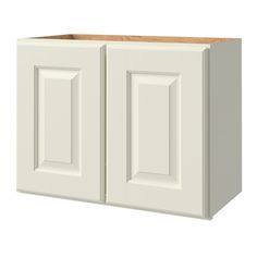 a white cabinet with two doors and one drawer