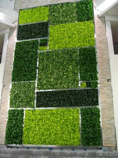 a wall covered in green grass and plants