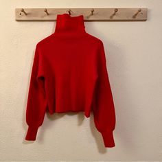 This Gorgeous Knit Red Sweater Is A Little Too Small For Me, I Like A More Oversized Fit And I Am More Of A Medium. This Sweater Would Fit A True Small Or Extra Small Person Well. Easy To Dress Up Or Down. Never Worn And In Excellent Condition. Acrylic Material But Very Soft And Cozy 19” Armpit To Armpit 27” Long Red Solid Color Sweater For Fall, Red Winter Sweater With Ribbed Cuffs, Oversized Solid Red Tops, Trendy Red Sweater For Fall, Oversized Red Solid Color Tops, Casual Red Cropped Long Sleeve Sweater, Red Long Sleeve Cropped Sweater, Red Knit Tops With Ribbed Cuffs, Trendy Red Knitted Sweater