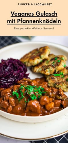 a white plate topped with meat and veggies