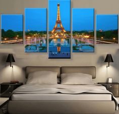 the eiffel tower lit up at night in paris, france canvas wall art