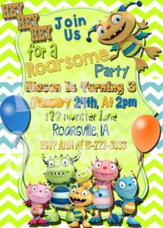 a birthday party with cartoon characters and balloons