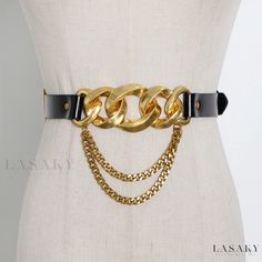 Lasaky - Fashionable Motorbike-inspired Swinging Belt with Creative Chain Link Design Leather Belt Buckle, Motorcycle Chain, Round Button, Casual Belt, Black Chain, Button Design, A J, Shape Pattern, Olivia Mark