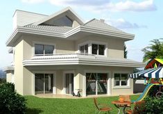 an artist's rendering of a house with a playground in the front yard and picnic area