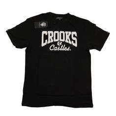 Nice Crooks & Castles Brand T-Shirt In Size Large In Black Color With Short Sleeves / The Shipment Will Be Made 24 Hours After The Purchase By Usps Priority Mail Features: Short Sleeve / Streetwear Size: Mens Large Condition: New With Tags Black Logo Print T-shirt For College, Black Letter Print Shirt For College, Black Graphic Print T-shirt For College, Black Pre-shrunk Cotton Tops, Casual Black Tops For College, Black College Shirt With Text Print, Branded Crew Neck Top For College, Black Text Print Shirt For College, Black Text Print Shirt