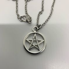 Pentagram Pendant With Chain By Pagan Woman Co Hangs Perfect In Cleavage Great Accent Accessory Grunge Necklace, Pagan Necklace, Pentagram Pendant, Silver Pen, Hummingbird Pendant, Woman Jewelry, Rhinestone Statement Necklace, Bar Pendant Necklace, Starfish Pendant