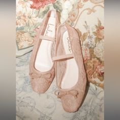 Brand New!! In The Box Nude Ballet Flats, Wedding Ballet Flats, Lace Ballet Flats, Lace Up Ballet Flats, Feminine Shoes, Nude Flats, Lace Flats, Square Toe Shoes, Wedding Shoes Flats