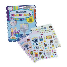 the hanukkah sticker book is shown in three different colors and shapes