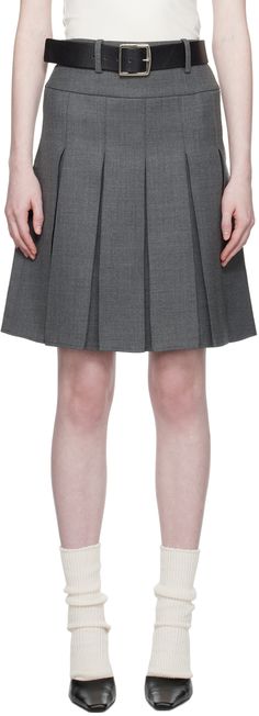 Find FAX COPY EXPRESS Gray Pleated Midi Skirt on Editorialist. Stretch wool-blend delaine skirt. Inverted box pleats throughout. · Belt loops · Zip closure at back · Unlined Supplier color: Grey