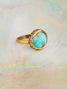 14k Yellow Gold Turquoise Band Width: .125" Stone Size: .25" All Stones May Vary in Size, Shape and Color Ethically Handcrafted in Ojai, California. Jes Maharry Jewelry, One With The Universe, Turquoise Wedding Rings, Ojai California, Turquoise Gold Ring, Soul Shine, Cuff Rings, Charm Earrings, Accessories Shop