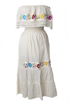 Buy Mexican Off The Shoulder Dresses. These are traditional Mexican dresses commonly used at Fiestas like 5 de Mayo that feature embroidered flower designs. Mexican Dresses Traditional, Crochet Mexican, Mexican Clothes, Draping Techniques, Traditional Mexican Dress, Mexican Embroidered Dress, Farm Dress, Off The Shoulder Dresses, Mexican Fashion