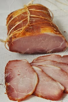 sliced ham sitting on top of a piece of paper