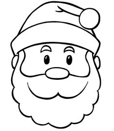 a black and white drawing of santa claus with a beard, wearing a red hat