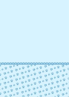 a blue and white background with paw prints on the bottom half of the border, along with an empty space in the middle for text