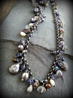 Forest Floor Charm Necklace, Sterling, Gems and Pearls – TandBrie Taaffeite Necklace, Grey Pearl Earrings, Dramatic Earrings, Bluish Purple, Tanzanite Necklace, Necklace Beads, Fringe Necklace, Forest Floor, White Freshwater Pearl