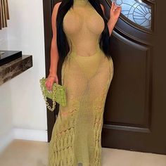 Sexy See Through Summer Vacation Long Dress Sleeveless V-Neck . Club Wear Dinner Wear Celana Jogger Wanita, Nightclub Dress, Fitted Maxi Dress, Crochet Maxi Dress, Crochet Maxi, Beach Maxi Dress, Round Neck Dresses, Maxi Knit Dress, Cutout Dress