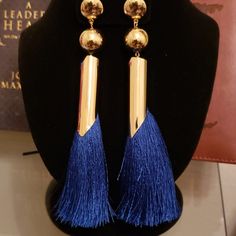 Blue Tassel Earrings Blue Tassel Drop Earrings, Blue Fringe Drop Earrings, Elegant Blue Fringe Jewelry, Blue Dangle Tassel Earrings With Fringe, Blue Dangle Earrings With Latkans, Blue Drop Earrings With Latkans, Blue Latkan Drop Earrings, Blue Fringe Tassel Drop Earrings, Blue Fringe Earrings As Gift